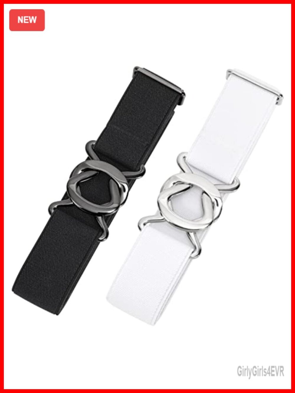 Women's No Show Stretch Belt 2-Pack Adjustable Elastic Waist Belt Flat Buckle